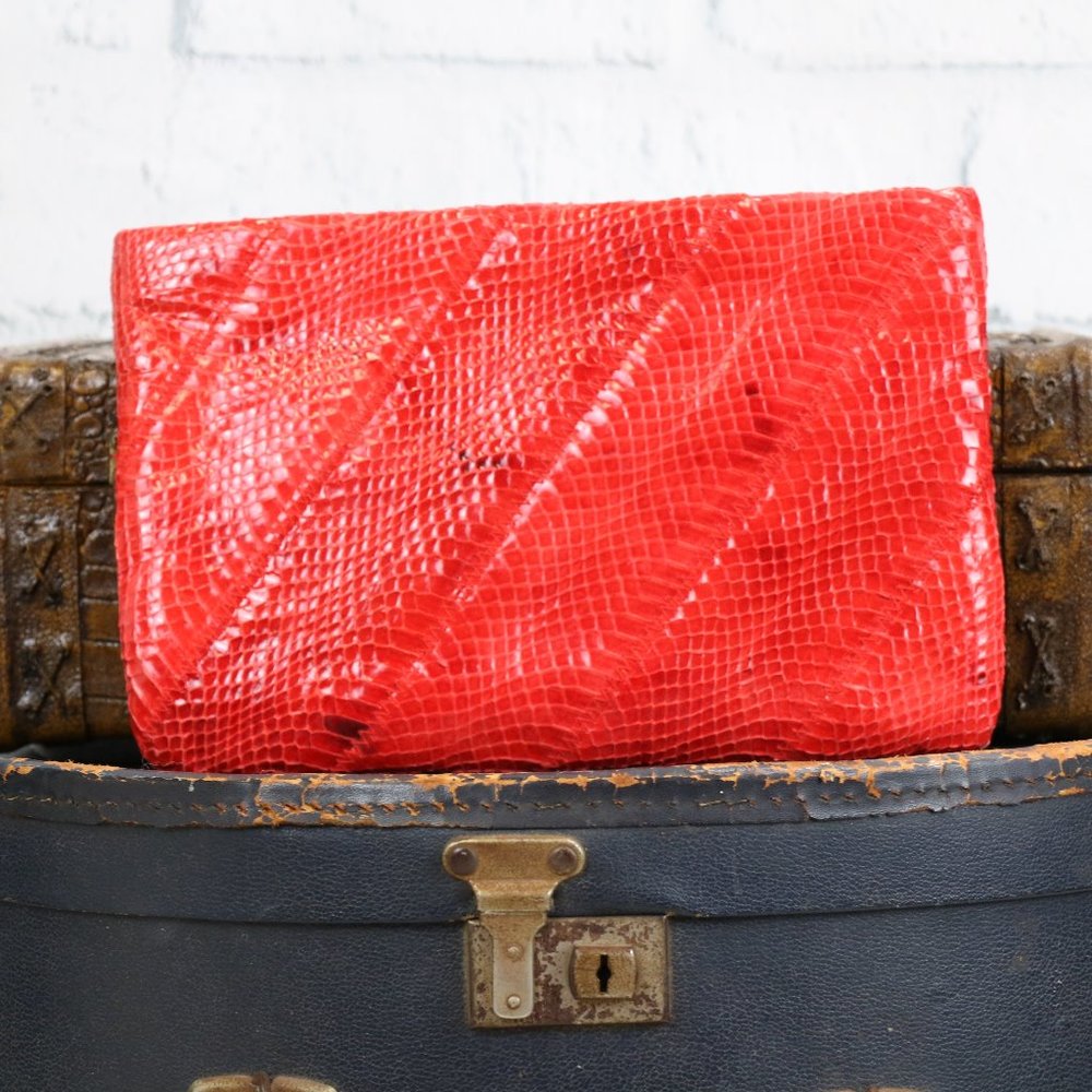 Clemente Red Snakeskin Clutch